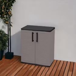 ARMOIRE POLYVALENTE - Armoire polyvalente à deux portes et une étagère interne réglable, entièrement en gris. STRUCTURE ET UT ...