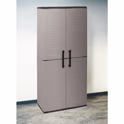 ARMOIRE POLYVALENTE - Armoire polyvalente à deux portes et trois étagères internes réglables, entièrement en gris. STRUCTURE  ...