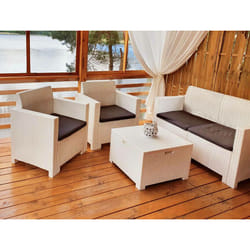 Ensemble de salon d'extérieur Venere, Salon de jardin avec coussins, Salon d'intérieur effet rotin, 100% Made in Italy, Blanc - Dmora