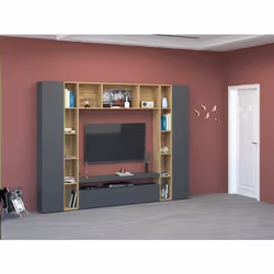 Dmora - Élément mural Austis 270x35xh210 cm Anthracite Chêne Panneau effet bois