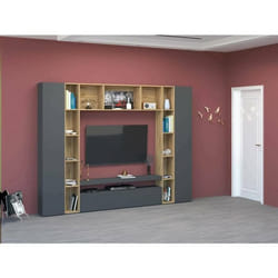 Dmora - Élément mural Austis 270x35xh210 cm Anthracite Chêne Panneau effet bois