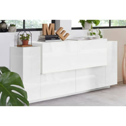 Placard Dlenz, Buffet de cuisine avec 2 portes et 2 tiroirs, Buffet de salon, 100% Made in Italy, cm 160x45h86, Blanc brillant - Dmora