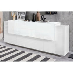 Placard Dbaian, Buffet de cuisine avec 5 portes et 2 tiroirs, Buffet de salon, Buffet de cuisine, 100% Made in Italy, cm 220x45h86, Blanc brillant et