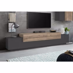 MEUBLE TV DLAMANN - Buffet bas de salon, meuble TV, 100% Made in Italy, 240x45h52 cm, Anthracite et Érable. STRUCTURE ET UTIL ...