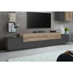 Dmora - Meuble tv Dlamann, Buffet bas de salon, meuble tv, 100% Made in Italy, 240x45h52 cm, Anthracite et Érable