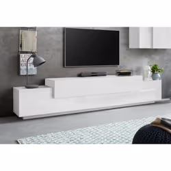 MEUBLE TV DLAMANN - Buffet bas de salon, meuble TV, 100% Made in Italy, 240x45h52 cm, Blanc brillant et mat. STRUCTURE ET UTI ...