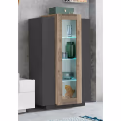 VITRINE DFRUTT - Buffet à trois portes, Meuble de salon polyvalent, 100% Made in Italy, cm 80x38h121, Anthracite et Érable. S ...
