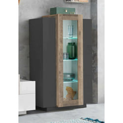 Vitrine Dfrutt, Buffet à trois portes, Meuble de salon polyvalent, 100% Made in Italy, cm 80x38h121, Anthracite et Érable - Dmora