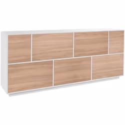 PLACARD DNAPP - Buffet de cuisine à 7 portes, Buffet de salon, 100% Made in Italy, 200x41h86 cm, Blanc brillant et Noyer. STR ...