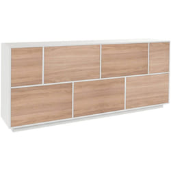 Dmora - Placard Dnapp, Buffet de cuisine à 7 portes, Buffet de salon, 100% Made in Italy, 200x41h86 cm, Blanc brillant et Noyer