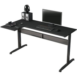 Dmora - Bureau Dmarian, Bureau d'angle, Bureau polyvalent, Bureau fixe peu encombrant, 80x140h75 cm, Noir