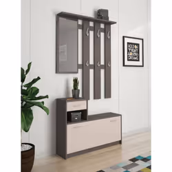 MEUBLE D'ENTRÉE DBIAGIN - Hall d'entrée moderne avec miroir, Armoire avec étagère à chaussures, Armoire multifonction, 100x25 ...