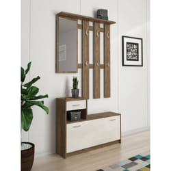 Dmora - Meuble d'entrée Dbiagin, Hall d'entrée moderne avec miroir, Armoire avec étagère à chaussures, Armoire multifonction, 100x25h180 cm, Blanc et