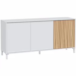 BUFFET WOBURN- Buffet pour le salon avec 3 portes, Buffet moderne pour le salon, 154x40h74 cm, Blanc. STRUCTURE ET UTILISATIO ...