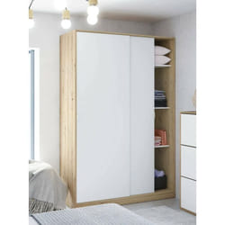 Vestiaire Waterbury, Armoire de chambre à 2 portes coulissantes, Armoire avec 3 étagères et barre de cintre, 120x50h200 cm, Blanc et Chêne Nodi, avec