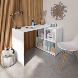 BUREAU REVERE - Bureau d'angle, Table de bureau polyvalente, Bureau gain de place multi-positions, 152x49h74 cm, Blanc. STRUC ...