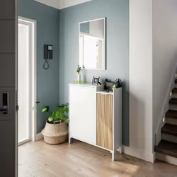 MEUBLE D'ENTRÉE WILLIAMSPORT- Couloir à 2 portes, Armoire avec miroir, Rangement multifonctionnel, 77x24h91 cm, Blanc et Chên ...