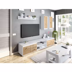 Dmora - Meuble haut Astulo 200x40xh114 cm Blanc Chêne Panneau effet bois