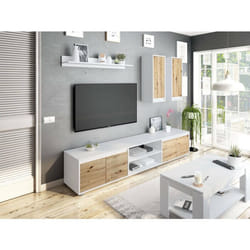 Dmora - Meuble haut Astulo 200x40xh114 cm Blanc Chêne Panneau effet bois