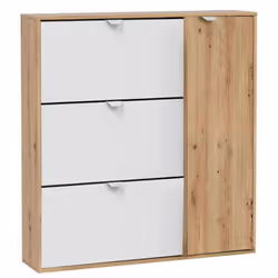 SCARPIERA - Meuble à chaussures d'entrèe 4 portes, Armoire à chaussures peu encombrante, 105x24h112 cm, Blanc et Chène. STRUC ...