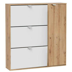 Dmora - Meuble à chaussures Dmodic, Meuble à chaussures d'entrée avec 4 portes, Meuble à chaussures peu encombrant, 105x24h112 cm, Blanc et Chêne