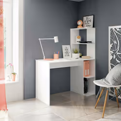BUREAU PITTSTON- Bureau linéaire avec bibliothèque, Table de bureau polyvalente peu encombrante, 110x50h136 cm, Blanc. STRUCT ...