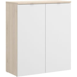 Dmora - Armoire polyvalente Gaviola, Armoire multifonctionnelle basse, Armoire à 2 portes, 79x40h96 cm, Blanc et Chêne, avec emballage renforcé