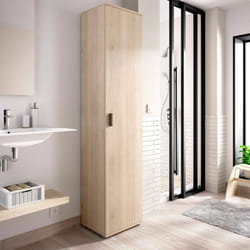 Dmora - Colonne de salle de bain Lagalb, Unité murale de salle de bain, Armoire polyvalente haute avec 1 porte, 39x35h190 cm, Chêne, avec emballage