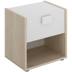 Table de chevet Catinaccio, Table de nuit, Commode basse avec 1 tiroir, 40x33h42 cm, Blanc et Chêne, avec emballage renforcé - Dmora