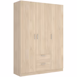 GARDE-ROBE 3 PORTES - Cintre pour chambre à coucher, Armoire avec 3 portes battantes et 2 tiroirs, 150x52h215 cm, Chêne. STRU ...