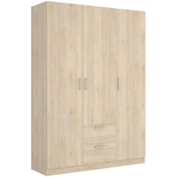 Dmora - Armoire Argentella, Portemanteau pour chambre, Armoire avec 3 portes battantes et 2 tiroirs, 150x52h215 cm, Chêne, avec emballage renforcé