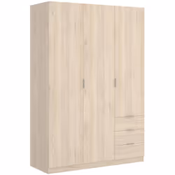 GARDE-ROBE 3 PORTES - Cintre pour chambre, armoire 3 tiroirs, 121x52h184 cm, Chêne. STRUCTURE ET UTILISATION - Armoire multif ...