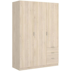 Dmora - Armoire Cimone, Portemanteau pour chambre, Armoire avec 3 portes battantes et 3 tiroirs, 121x52h184 cm, Chêne, avec emballage renforcé