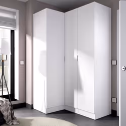 ARMOIRE MERU - Meuble d'angle pour chambre, Armoire d'angle avec 3 portes battantes, 133x91h184 cm, Blanc. STRUCTURE ET UTILI ...