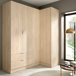 Dmora - Armoire Sillara, Meubles d'angle pour chambre à coucher, Armoire d'angle avec 4 portes battantes, 174x91h184 cm, Chêne, avec emballage