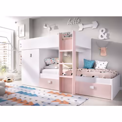 LIT POUR ENFANTS CEVEDALE - Chambre complète avec armoire et tiroirs, Composition de lits superposés avec deux lits simples, ...