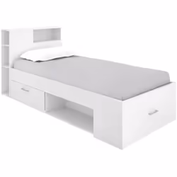 LIT ENFANT CRISTALLO - Lit pour chambre avec tête de lit, Structure pour lit simple avec tiroir et étagères, 218x99h96 cm, Bl ...