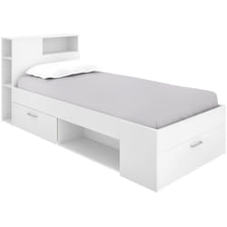 Lit enfant Cristallo, Lit pour chambre avec tête de lit, Structure pour lit simple avec tiroir et étagères, 218x99h96 cm, Blanc, avec emballage
