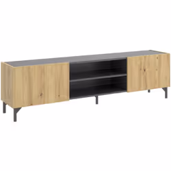 MEUBLE TV - Buffet bas de salon, Buffet de salon pour télévision, 161x35h45 cm, Chêne noué et Anthracite. STRUCTURE ET UTILIS ...