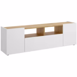 MEUBLE TV - Buffet bas de salon, Buffet de salon pour télévision, 142x35h44 cm, Blanc et Chêne Noeud. STRUCTURE ET UTILISATIO ...