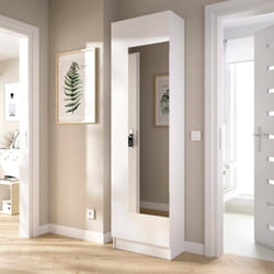 Dmora - tagère à chaussures Zevola, Étagère à chaussures peu encombrante pour l'entrée, Armoire à chaussures avec 1 porte miroir, 50x27h186 cm,