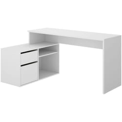 Dmora - Bureau Gardena, Bureau multiposition pour bureau ou chambre, Table d'étude d'angle polyvalente, 139x92h75 cm, Blanc, avec emballage renforcé