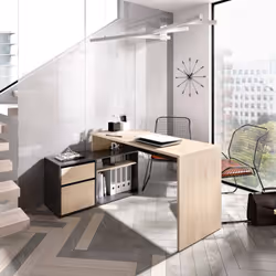 BUREAU GARDENA - Bureau multiposition pour bureau ou chambre, Table d'étude d'angle polyvalente, 139x92h75 cm, Chêne et Anthr ...