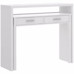 BUREAU - Bureau multi-positions avec plateau extractible, Console d'étude linéaire avec 2 tiroirs, 99x70h88 cm, Blanc. STRUCT ...