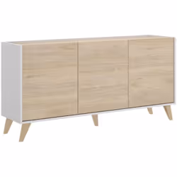 BUFFET - Buffet de salon, Buffet de salon moderne avec 3 portes, 155x43h75 cm, Chêne et Blanc. STRUCTURE ET UTILISATION - Meu ...
