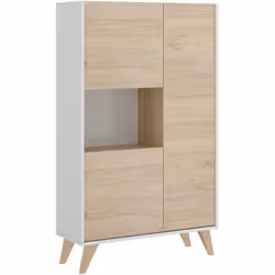 BUFFET - Buffet haut de salon, Buffet de salon moderne avec 3 portes, 81x43h135 cm, Chêne et Blanc. STRUCTURE ET UTILISATION  ...