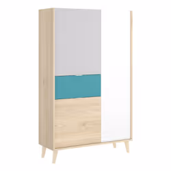 Dmora Dcelia, Buffet, Colonne, 3 portes(s), Chêne, Porte à charnière, Bleu, Gris, Chêne, Blanc
