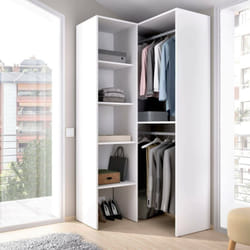Dmora - Armoire Bernina, Structure pour dressing d'angle, Porte-manteau d'angle ouvert, 79x88h186 cm, Blanc