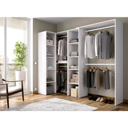 Armoire Quadro, Structure pour dressing d'angle, Porte-manteau d'angle ouvert, 228x79h187 cm, Blanc - Dmora