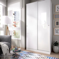 Armoire Kilimangiaro, Portemanteau pour chambre, Armoire avec 2 portes coulissantes, 100x50h204 cm, Blanc - Dmora